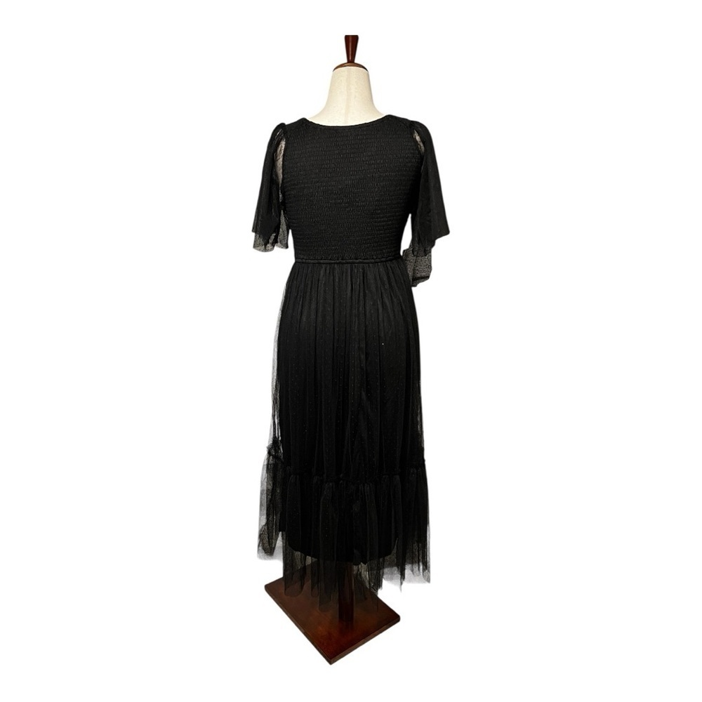 NWT Black Dress Day Dotted Tulle Smocked Maternity Midi Dress Size L - Picture 2 of 5